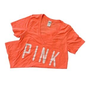 PINK Victoria's Secret Neon Coral V-Neck Graphic Tee Women's M